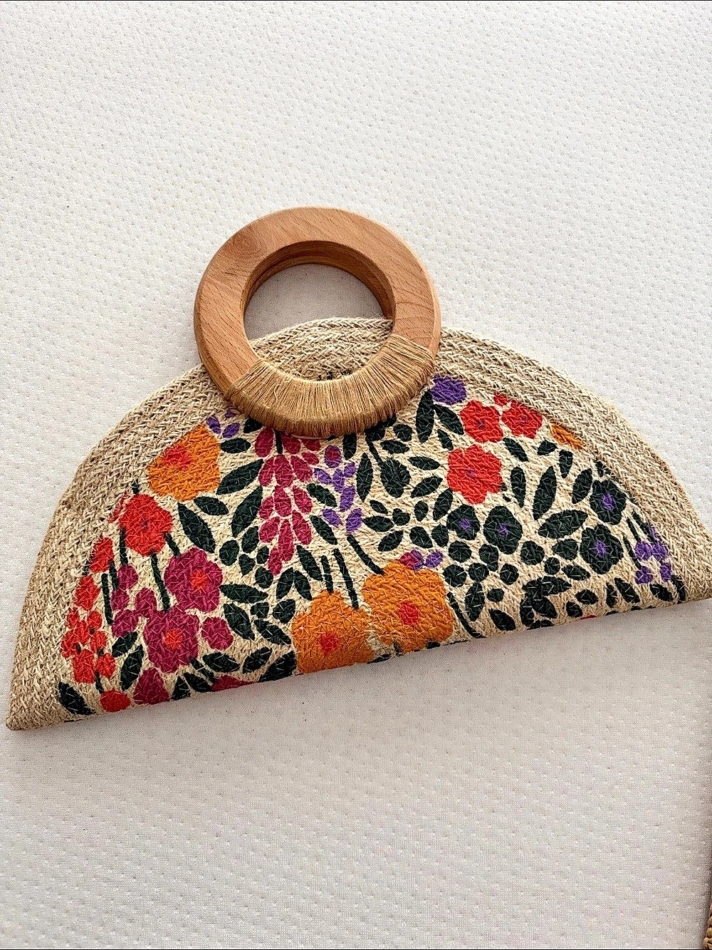 Floral Semicircle Clutch in Tan & Multicolor